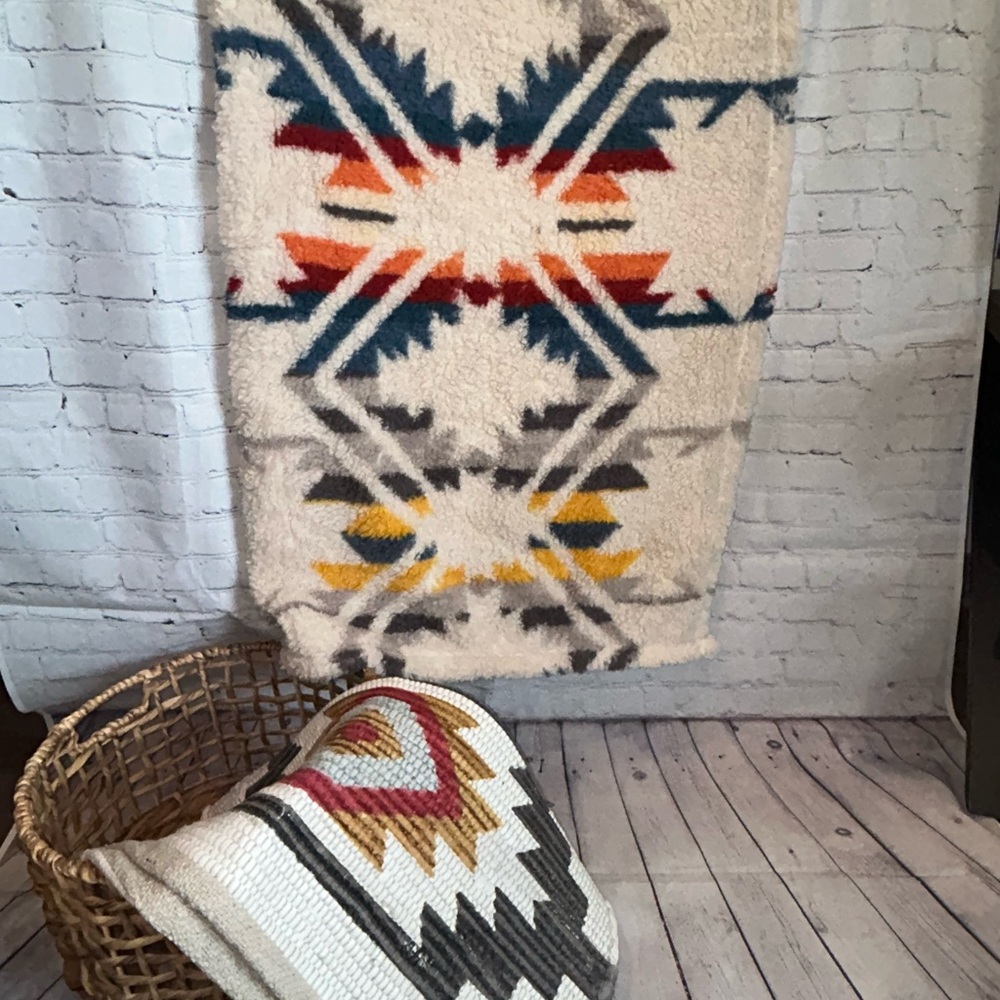 Geometric Patterned Blanket and matching rug. Never used.